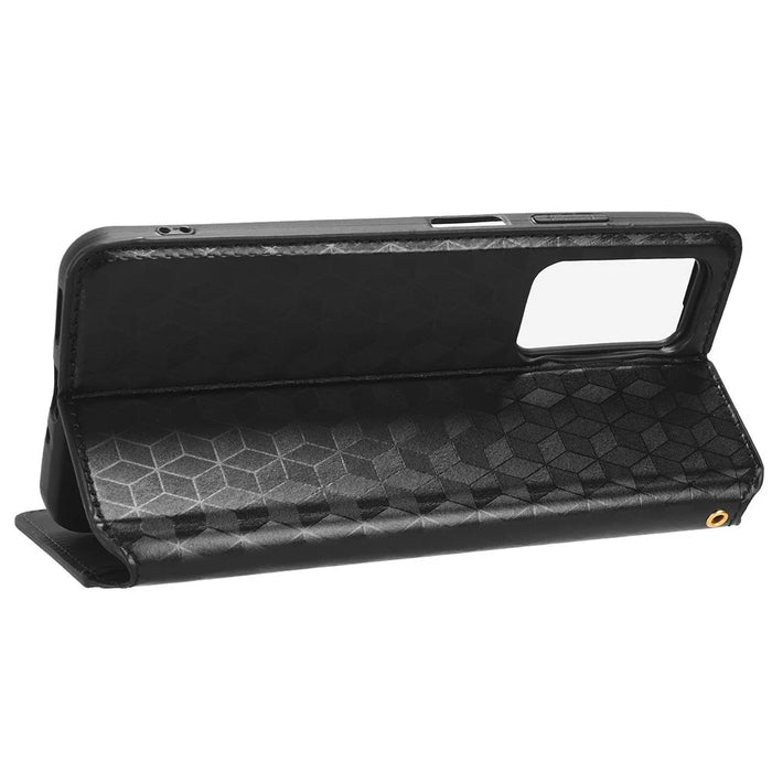 For Blackview A85 PU Leather Imprinted Rhombus Pattern Phone Case Stand Wallet Flip Cover - Black - 3