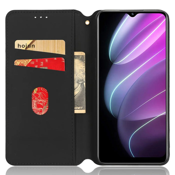 For Realme V30 5G / V30t PU Leather Wallet Case Imprinted Rhombus Pattern Stand Phone Cover - Black - 2