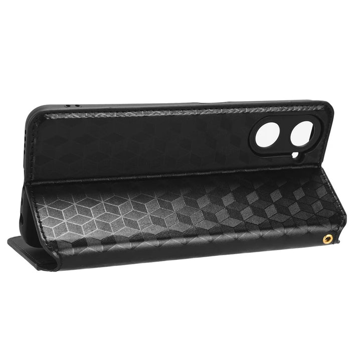 For Realme V30 5G / V30t PU Leather Wallet Case Imprinted Rhombus Pattern Stand Phone Cover - Black - 3