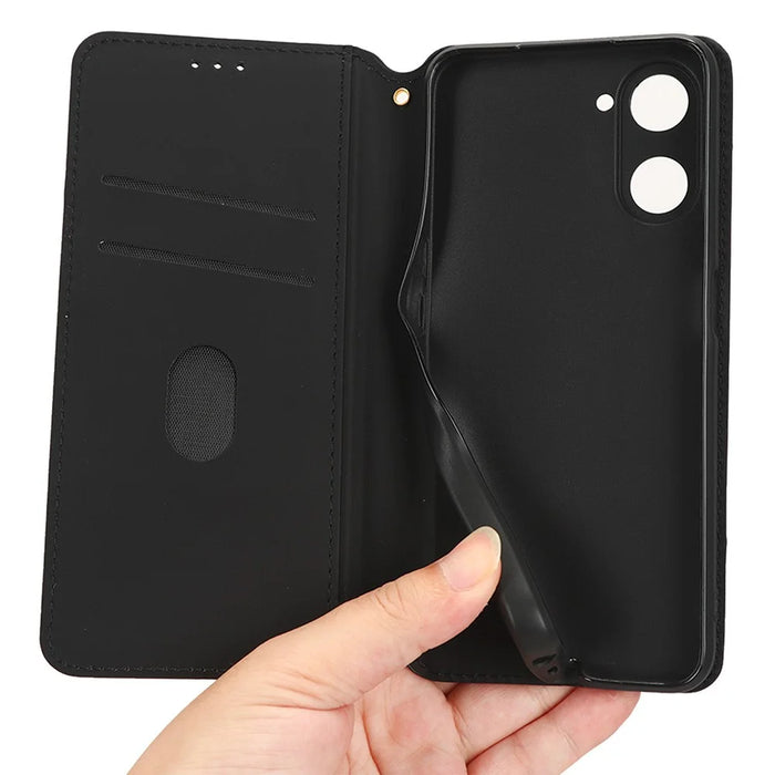 For Realme V30 5G / V30t PU Leather Wallet Case Imprinted Rhombus Pattern Stand Phone Cover - Black - 4