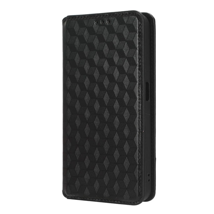 For Realme V30 5G / V30t PU Leather Wallet Case Imprinted Rhombus Pattern Stand Phone Cover - Black - 7