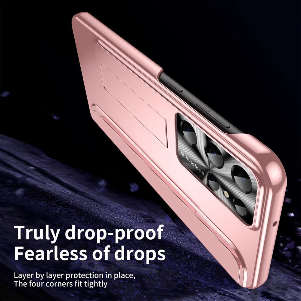 For Samsung Galaxy S22 Ultra 5G Anti-Scratch Hard PC Phone Case Electroplating Design Kickstand Protective Cover - Rose Gold - 7