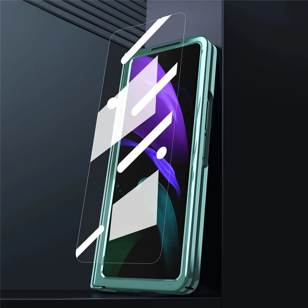 For Samsung Galaxy Z Fold2 5G Mechanical Legend Series Hinge Protection Phone Case Hard PC Electroplating Cover with Tempered Glass Film - Gold - 5