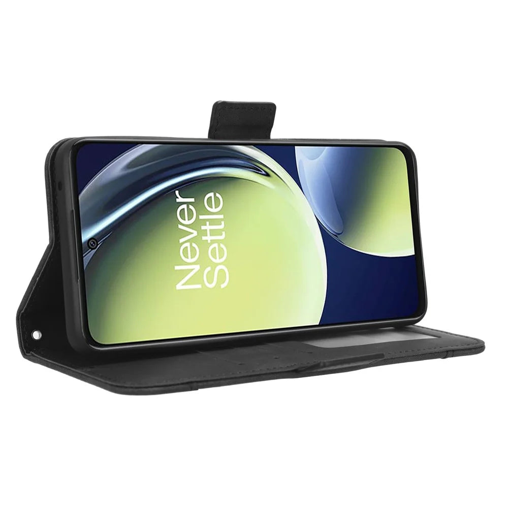 For OnePlus Nord CE 3 Lite 5G / Nord N30 5G Multiple Card Slots Phone Case Leather Wallet Stand Cover - Black - 3