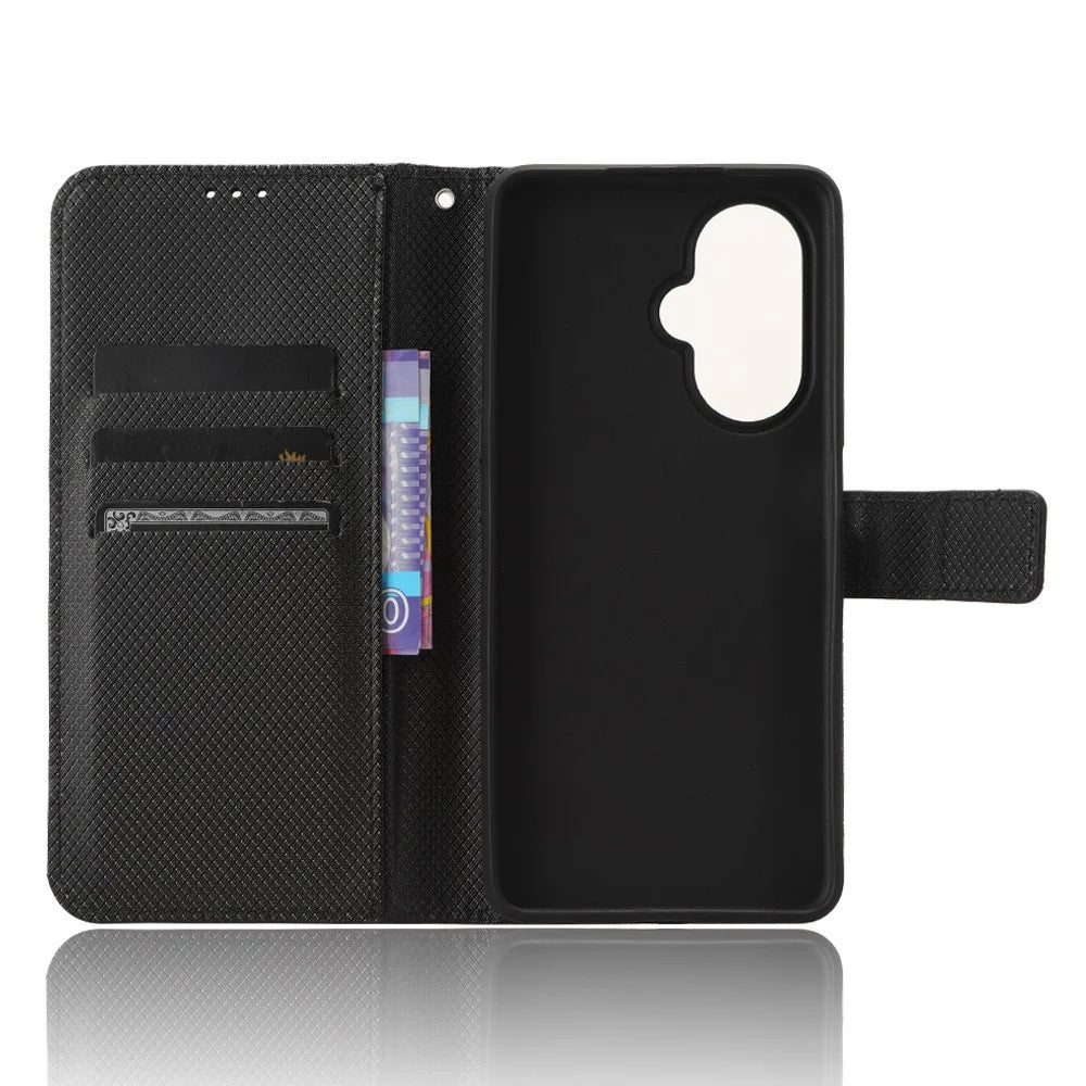 For OnePlus Nord CE 3 Lite 5G / Nord N30 5G Phone Case Wallet Stand Diamond Texture Phone Leather Cover - Black - 4