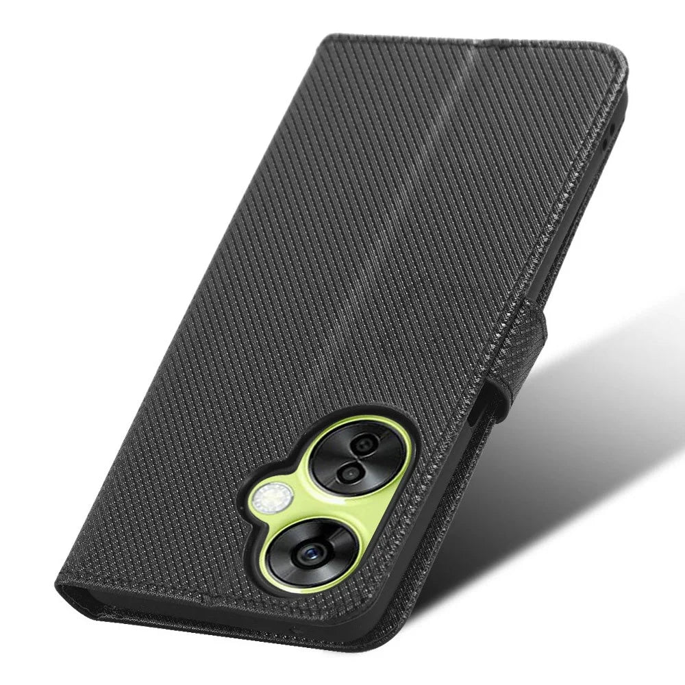 For OnePlus Nord CE 3 Lite 5G / Nord N30 5G Phone Case Wallet Stand Diamond Texture Phone Leather Cover - Black - 5