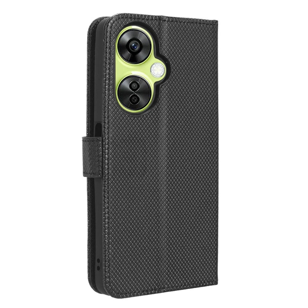 For OnePlus Nord CE 3 Lite 5G / Nord N30 5G Phone Case Wallet Stand Diamond Texture Phone Leather Cover - Black - 6