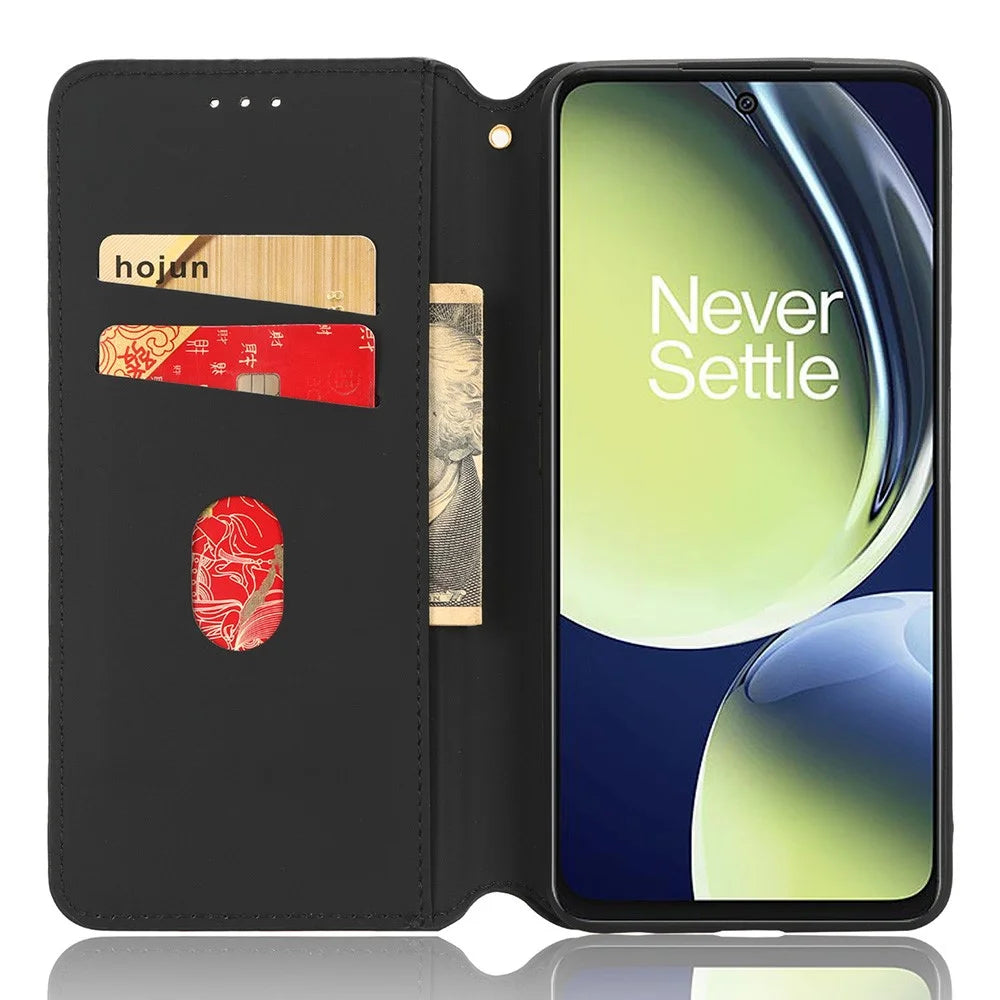 For OnePlus Nord CE 3 Lite 5G / Nord N30 5G Leather Phone Cover Stand Imprinted Rhombus Pattern Phone Wallet Case - Black - 2