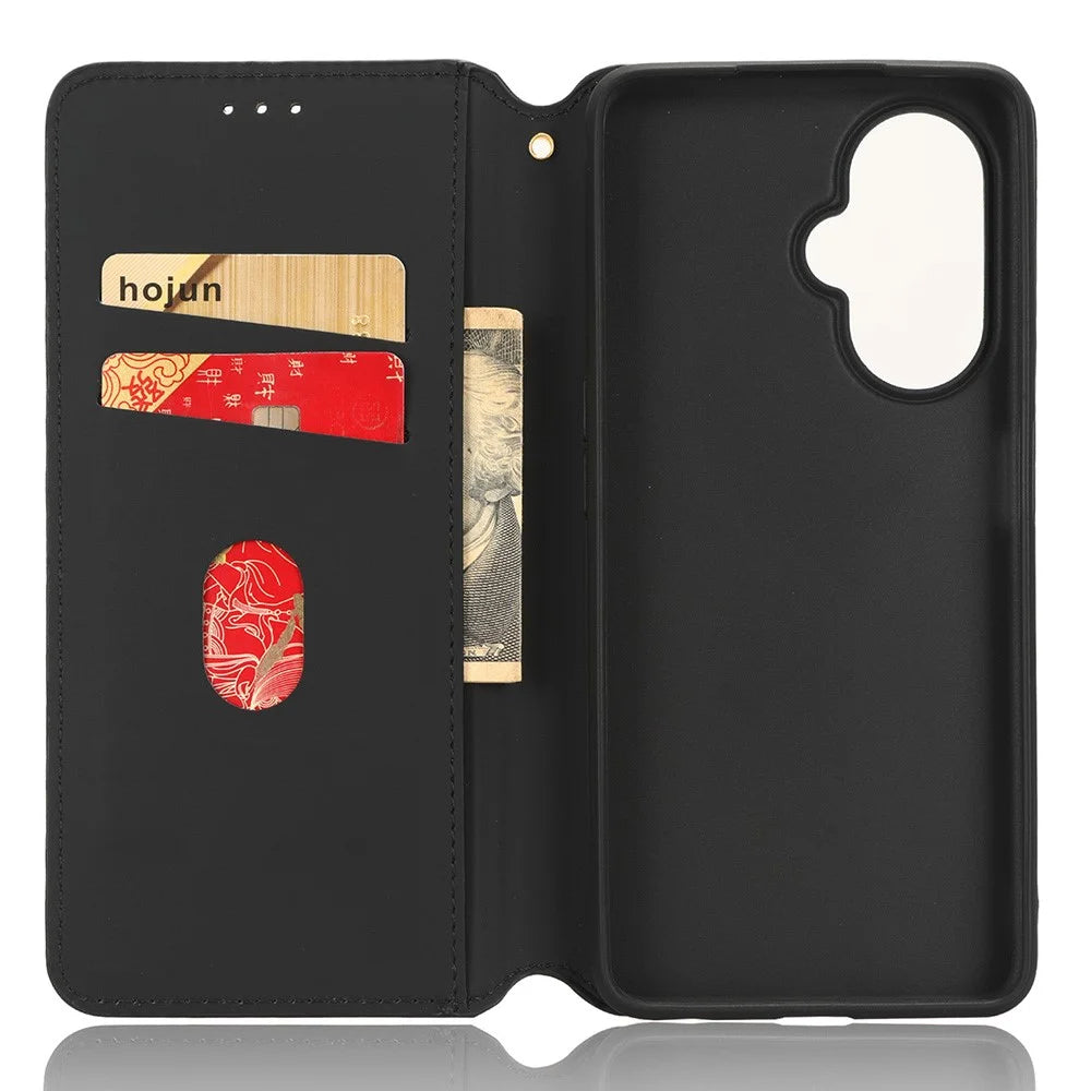 For OnePlus Nord CE 3 Lite 5G / Nord N30 5G Leather Phone Cover Stand Imprinted Rhombus Pattern Phone Wallet Case - Black - 4