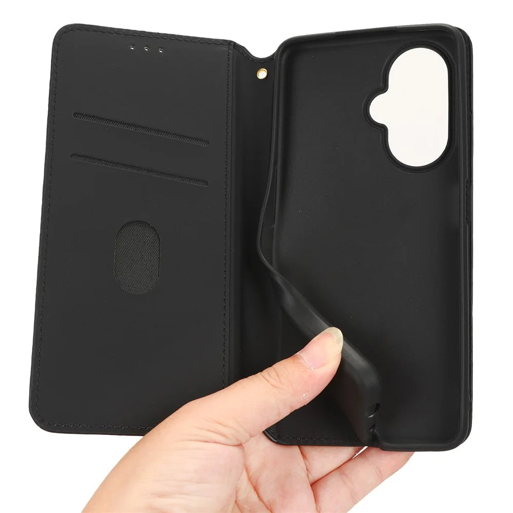 For OnePlus Nord CE 3 Lite 5G / Nord N30 5G Leather Phone Cover Stand Imprinted Rhombus Pattern Phone Wallet Case - Black - 5