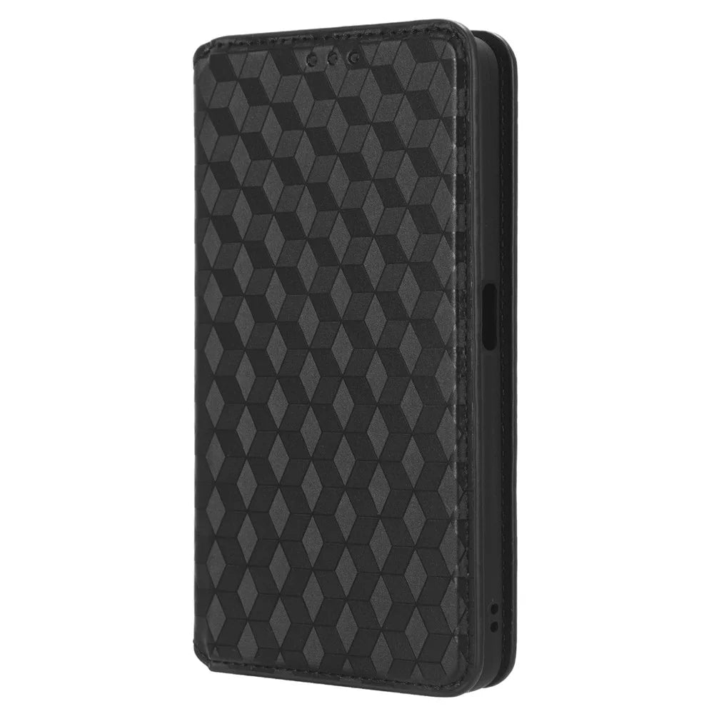 For OnePlus Nord CE 3 Lite 5G / Nord N30 5G Leather Phone Cover Stand Imprinted Rhombus Pattern Phone Wallet Case - Black - 7