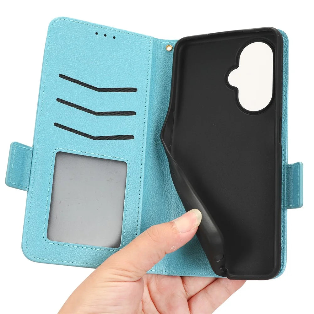 For OnePlus Nord CE 3 Lite 5G / Nord N30 5G PU Leather Case Litchi Texture Wallet Stand Phone Cover - Baby Blue - 4