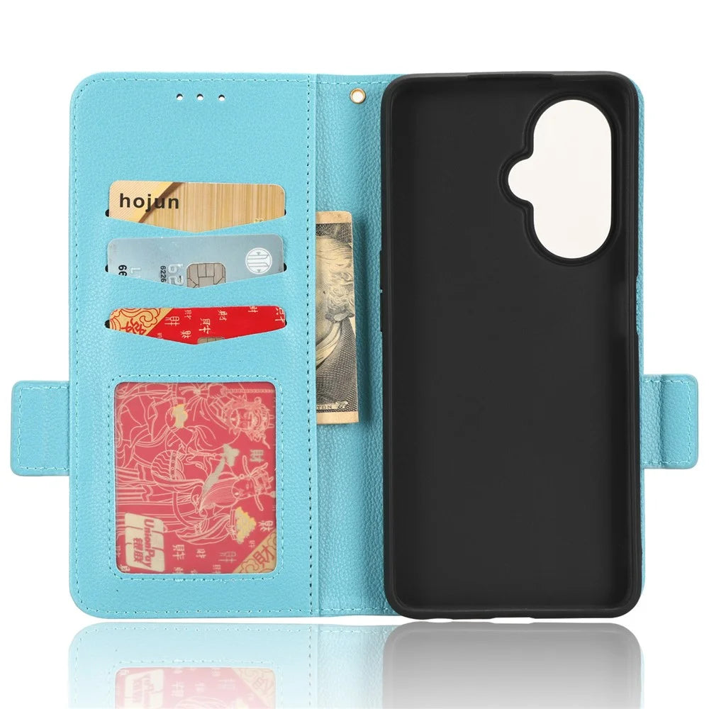 For OnePlus Nord CE 3 Lite 5G / Nord N30 5G PU Leather Case Litchi Texture Wallet Stand Phone Cover - Baby Blue - 5