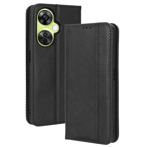 For OnePlus Nord CE 3 Lite 5G / Nord N30 5G Wallet Phone Case Retro PU Leather Mobile Phone Stand Cover - Black - 1