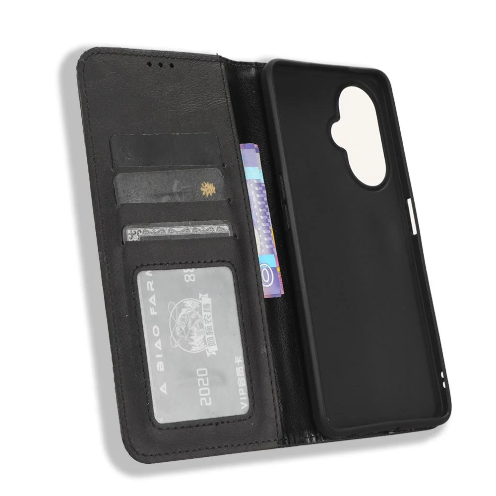 For OnePlus Nord CE 3 Lite 5G / Nord N30 5G Wallet Phone Case Retro PU Leather Mobile Phone Stand Cover - Black - 5