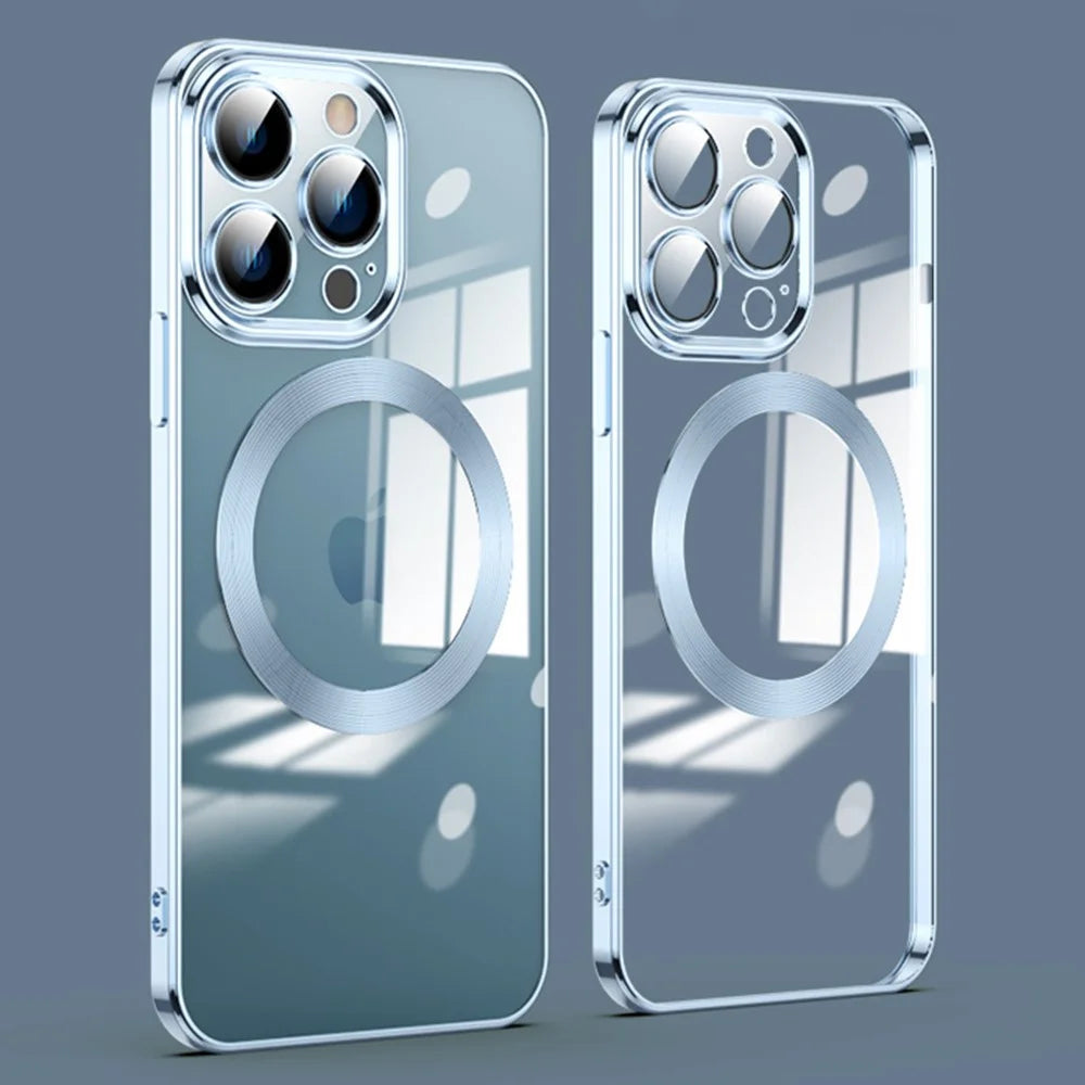 For iPhone 12 Pro Max Compatible with MagSafe TPU Clear Phone Cover with Glass Lens Protector - Baby Blue - 1