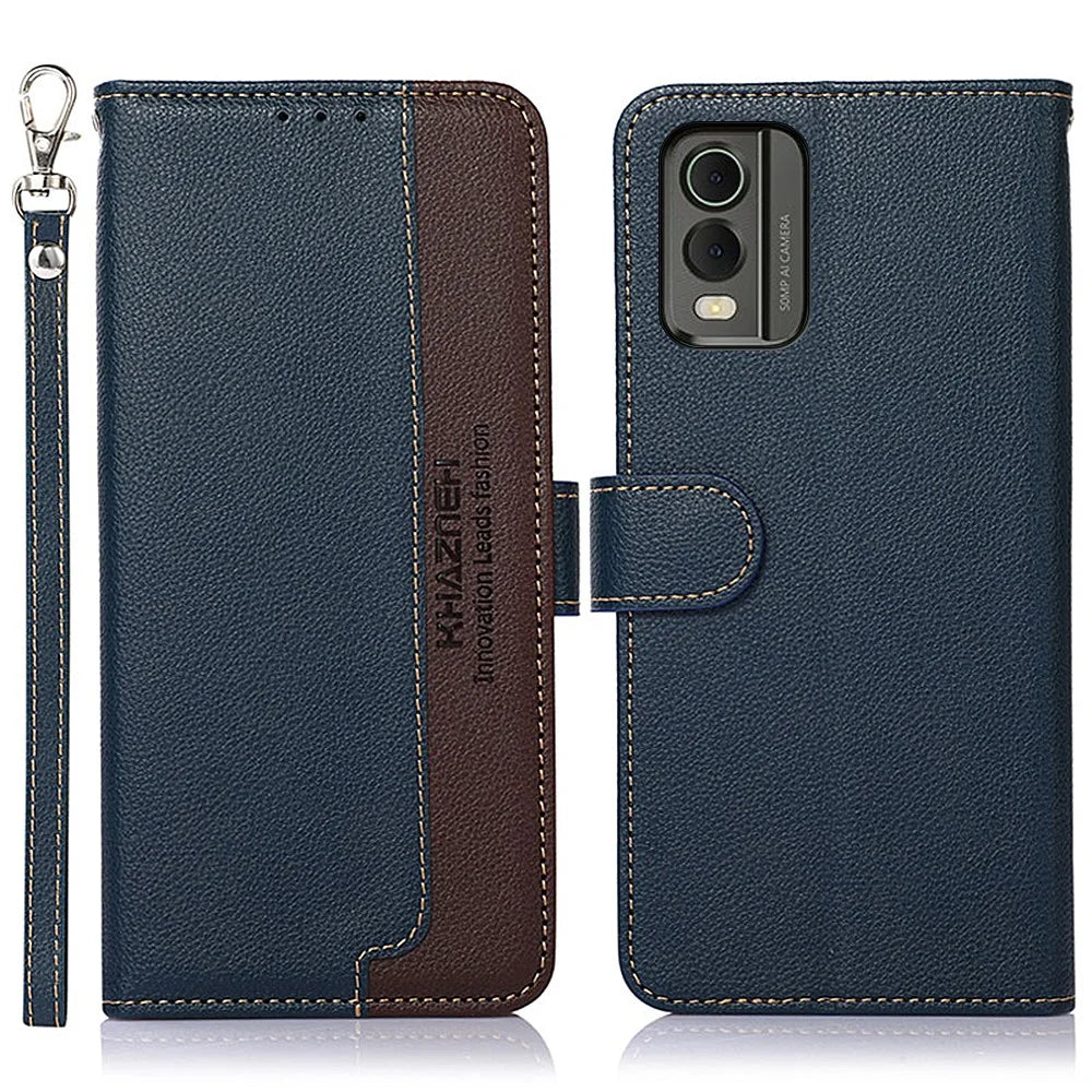 KHAZNEH For Nokia C32 Litchi Texture RFID Blocking Phone Case Leather Wallet Stand Anti-drop Cover - Blue - 1