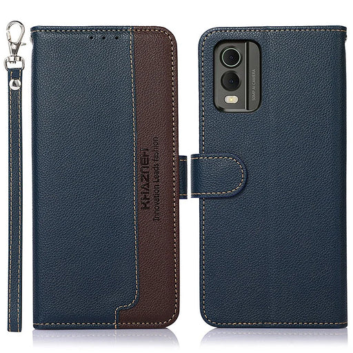KHAZNEH For Nokia C32 Litchi Texture RFID Blocking Phone Case Leather Wallet Stand Anti-drop Cover - Blue - 1