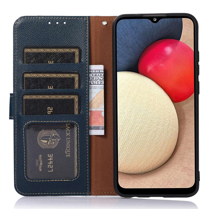 KHAZNEH For Nokia C32 Litchi Texture RFID Blocking Phone Case Leather Wallet Stand Anti-drop Cover - Blue - 4
