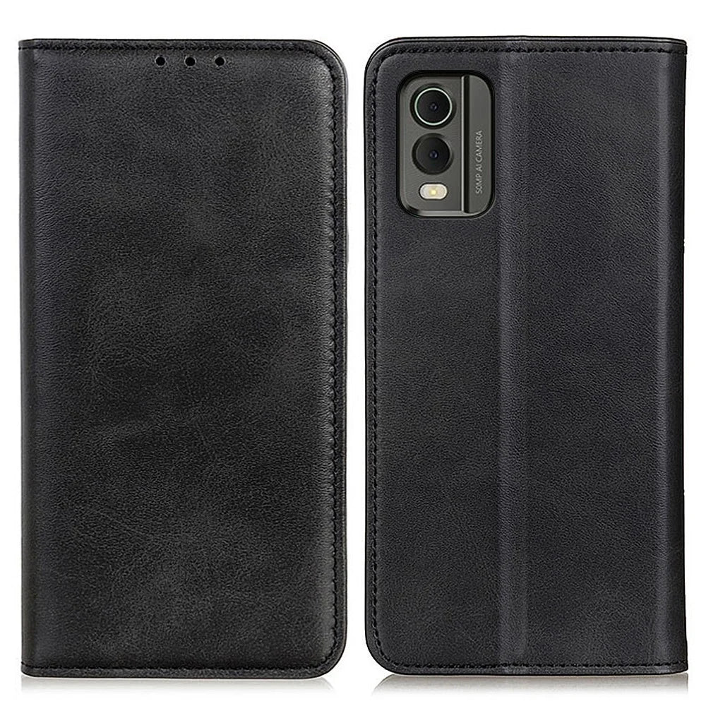 Protective Phone Case for Nokia C32 , Magnetic Auto Closing Split Leather Wallet Stand Phone Cover - Black - 1