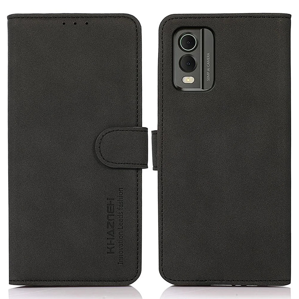 KHAZNEH Protective Cover for Nokia C32 Textured PU Leather Cell Phone Case with Wallet Stand - Black - 1