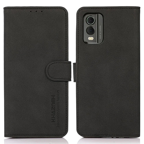 KHAZNEH Protective Cover for Nokia C32 Textured PU Leather Cell Phone Case with Wallet Stand - Black - 1