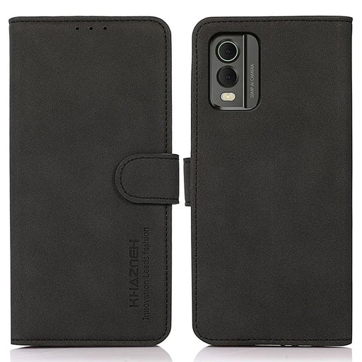 KHAZNEH Protective Cover for Nokia C32 Textured PU Leather Cell Phone Case with Wallet Stand - Black - 1
