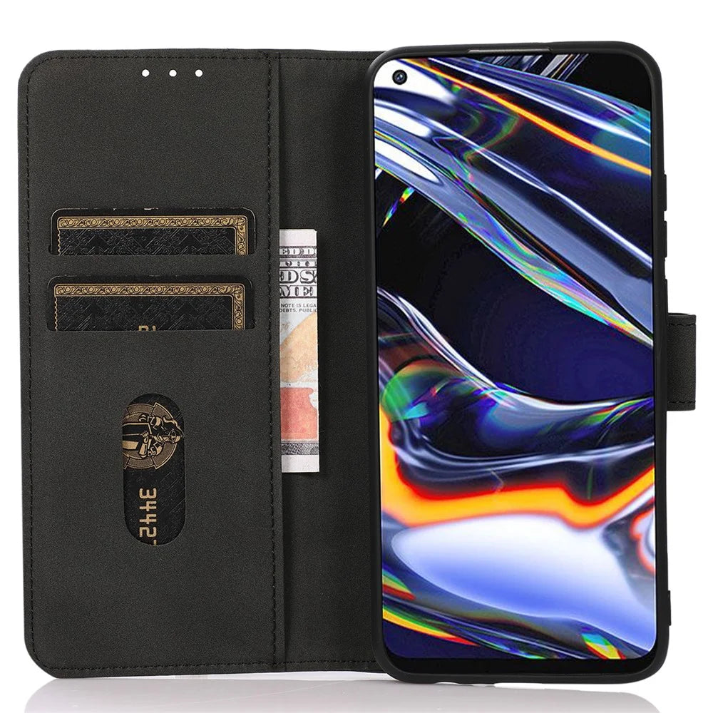 KHAZNEH Protective Cover for Nokia C32 Textured PU Leather Cell Phone Case with Wallet Stand - Black - 2