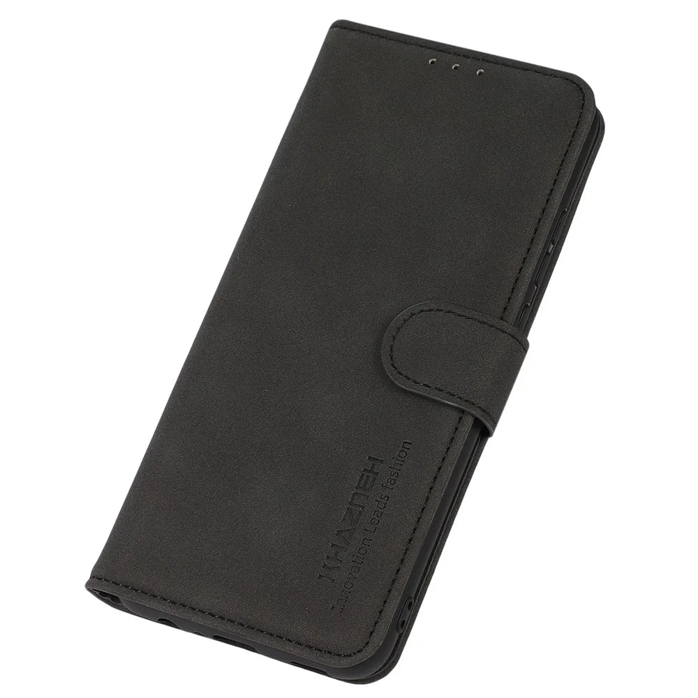 KHAZNEH Protective Cover for Nokia C32 Textured PU Leather Cell Phone Case with Wallet Stand - Black - 5