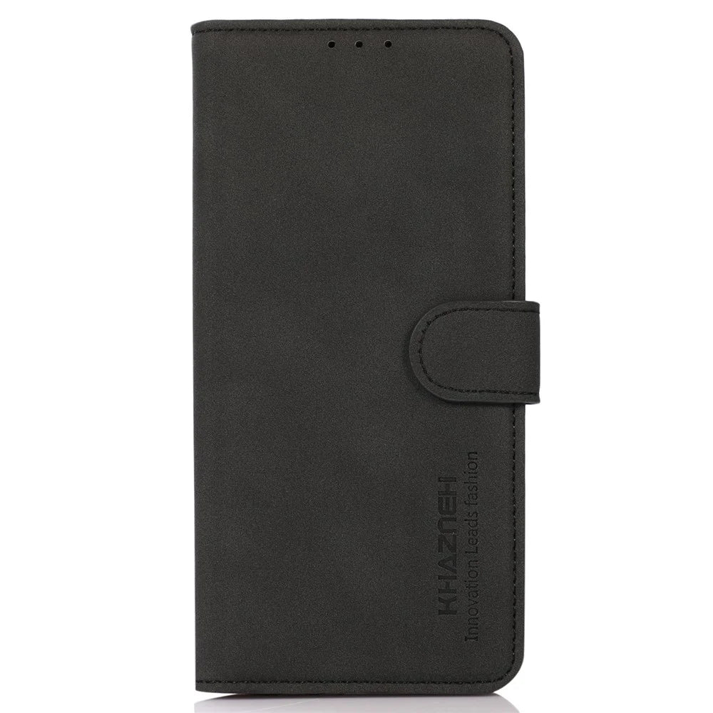 KHAZNEH Protective Cover for Nokia C32 Textured PU Leather Cell Phone Case with Wallet Stand - Black - 7