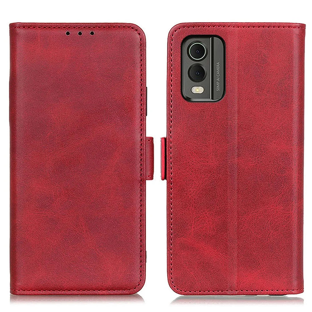 Phone Cover for Nokia C32 Anti-drop Cowhide Texture PU Leather Foldable Stand Wallet Case - Red - 1