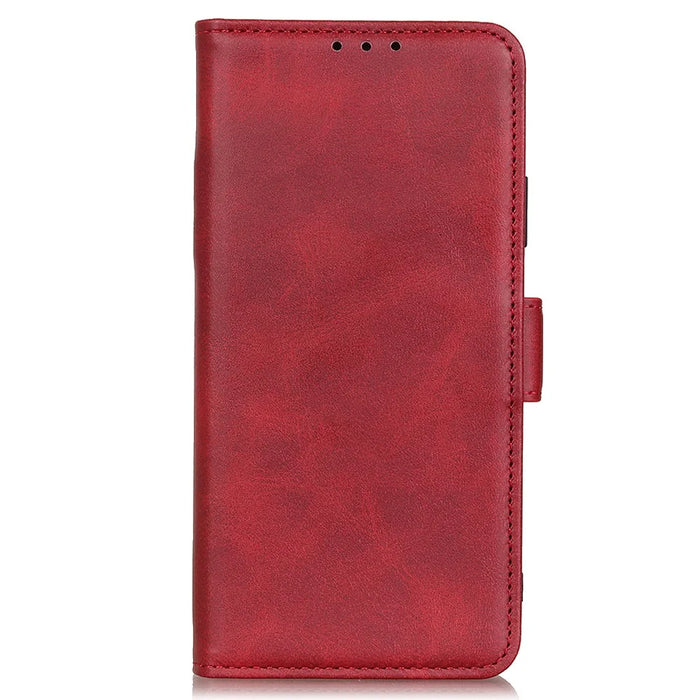 Phone Cover for Nokia C32 Anti-drop Cowhide Texture PU Leather Foldable Stand Wallet Case - Red - 6