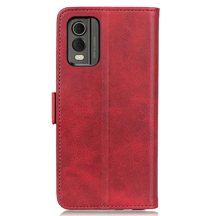 Phone Cover for Nokia C32 Anti-drop Cowhide Texture PU Leather Foldable Stand Wallet Case - Red - 7