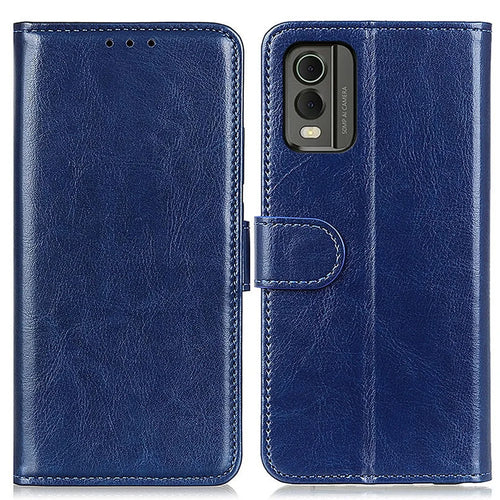 Phone Wallet Case for Nokia C32 Magnetic Clasp Crazy Horse Texture Stand PU Leather Cover - Blue - 1
