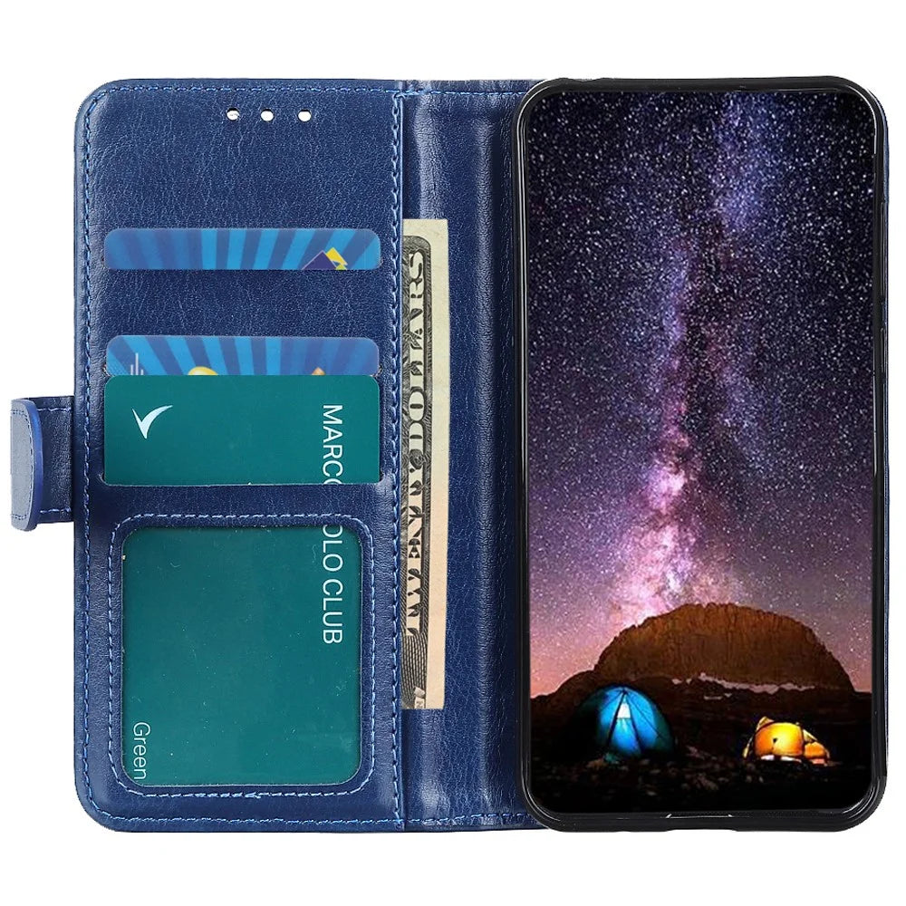 Phone Wallet Case for Nokia C32 Magnetic Clasp Crazy Horse Texture Stand PU Leather Cover - Blue - 2
