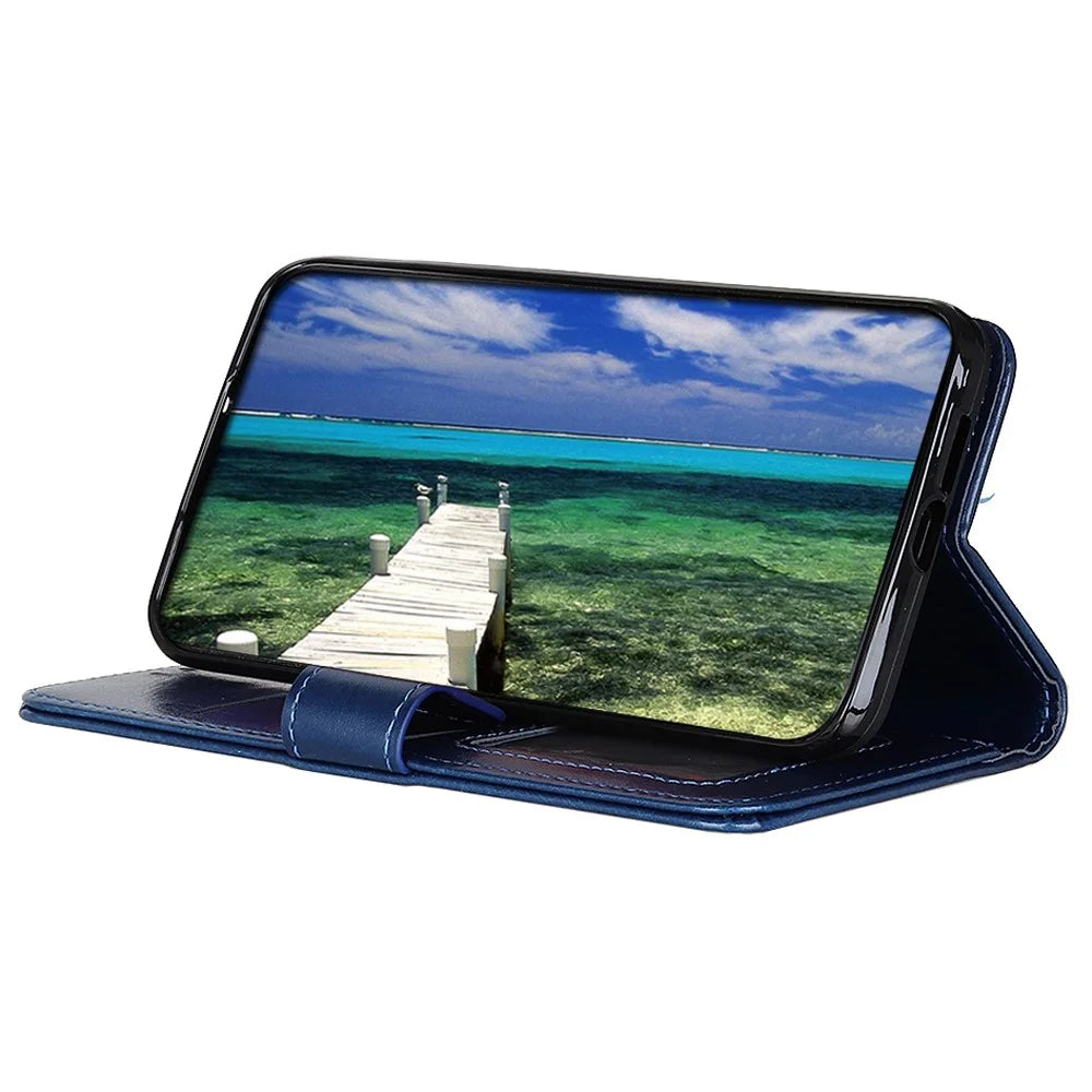 Phone Wallet Case for Nokia C32 Magnetic Clasp Crazy Horse Texture Stand PU Leather Cover - Blue - 3