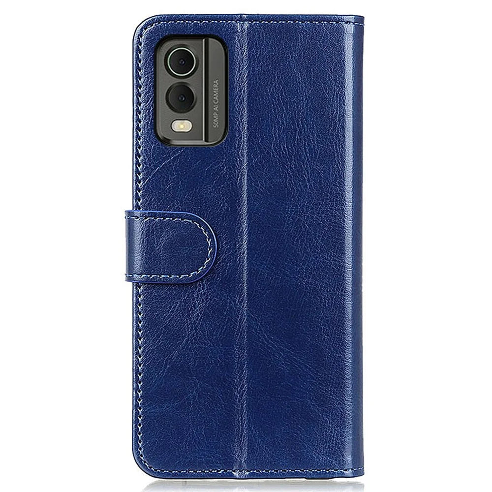 Phone Wallet Case for Nokia C32 Magnetic Clasp Crazy Horse Texture Stand PU Leather Cover - Blue - 7