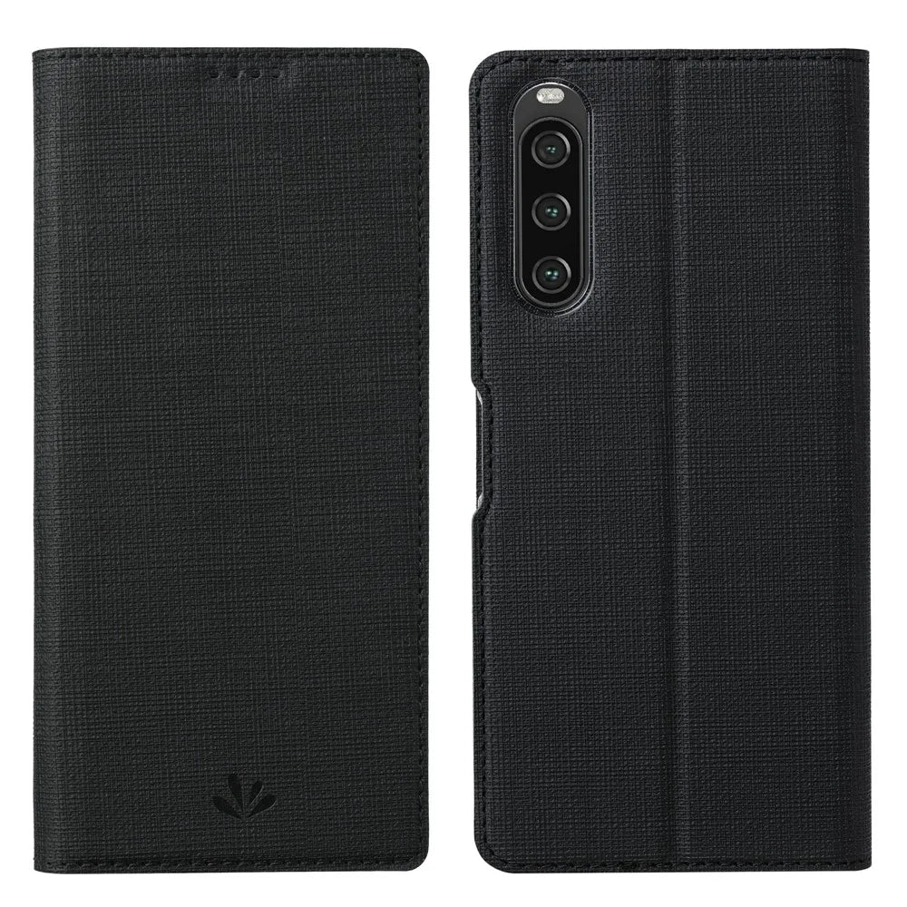 VILI DMX Series for Sony Xperia 10 V Card Slot Phone Case Mobile Phone PU Leather Stand Cover - Black - 1