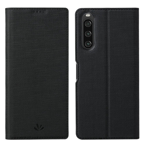VILI DMX Series for Sony Xperia 10 V Card Slot Phone Case Mobile Phone PU Leather Stand Cover - Black - 1
