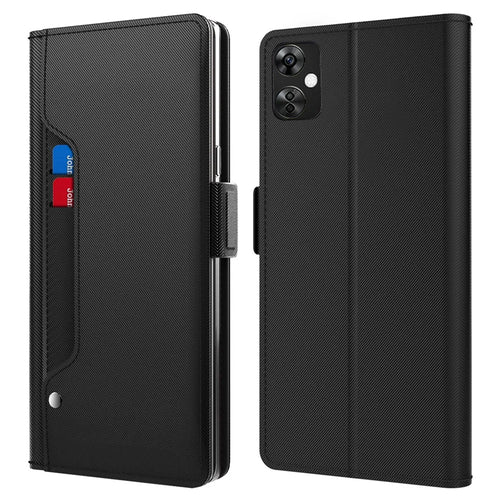 For OnePlus Nord CE 3 Lite 5G / Nord N30 5G PU Leather Card Holder Stand Cover Anti-drop Phone Case with Mirror - Black - 1