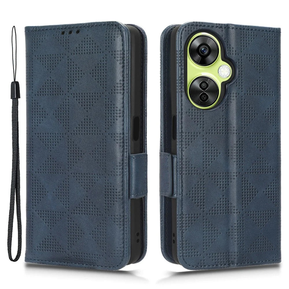 For OnePlus Nord CE 3 Lite 5G / Nord N30 5G Phone Case Imprinted Triangle Stand Wallet PU Leather Cover - Blue - 1