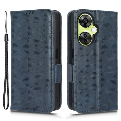For OnePlus Nord CE 3 Lite 5G / Nord N30 5G Phone Case Imprinted Triangle Stand Wallet PU Leather Cover - Blue - 1