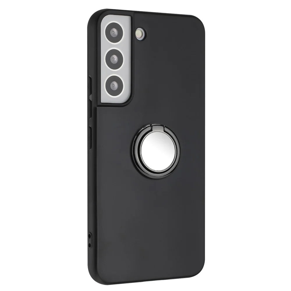 Ring Kickstand Cover for Samsung Galaxy S22 5G Anti-drop Matte TPU Phone Case Works for Magnetic Car Mount - Black - 1