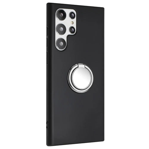 For Samsung Galaxy S22 Ultra 5G TPU Matte Phone Case Shockproof Back Cover with Ring Kickstand - Silver - 1