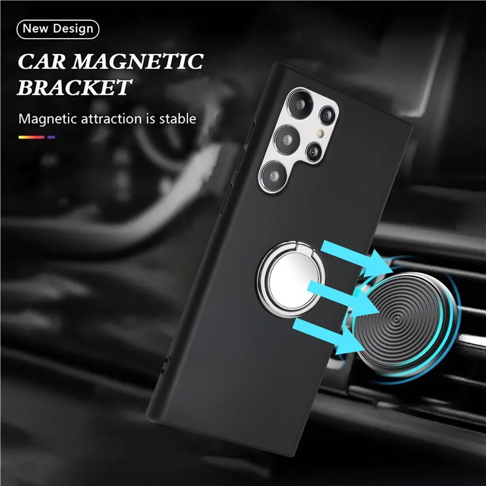 For Samsung Galaxy S22 Ultra 5G TPU Matte Phone Case Shockproof Back Cover with Ring Kickstand - Silver - 3