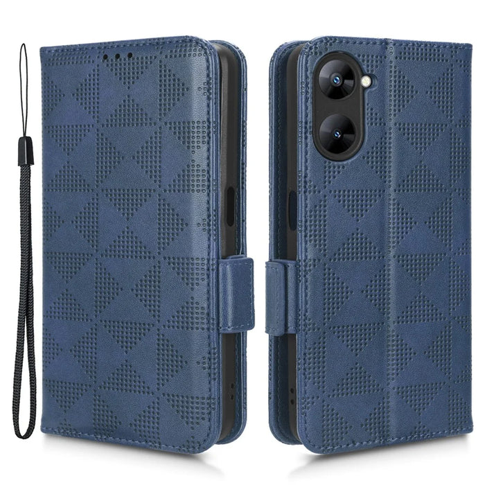 For Realme V30t / V30 5G Shockproof PU Leather Phone Case Imprinted Triangle Stand Wallet Cover - Blue - 1