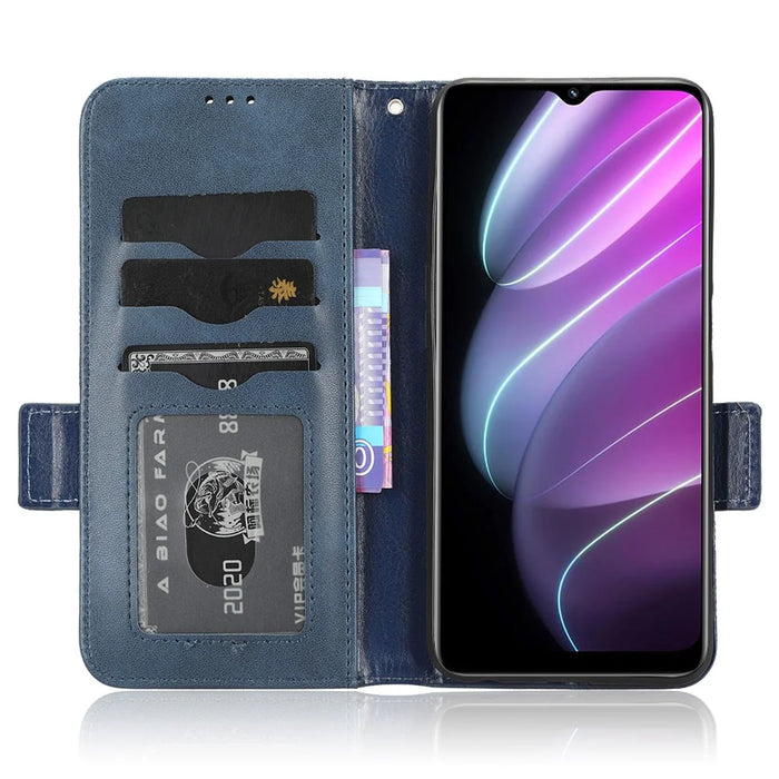 For Realme V30t / V30 5G Shockproof PU Leather Phone Case Imprinted Triangle Stand Wallet Cover - Blue - 2