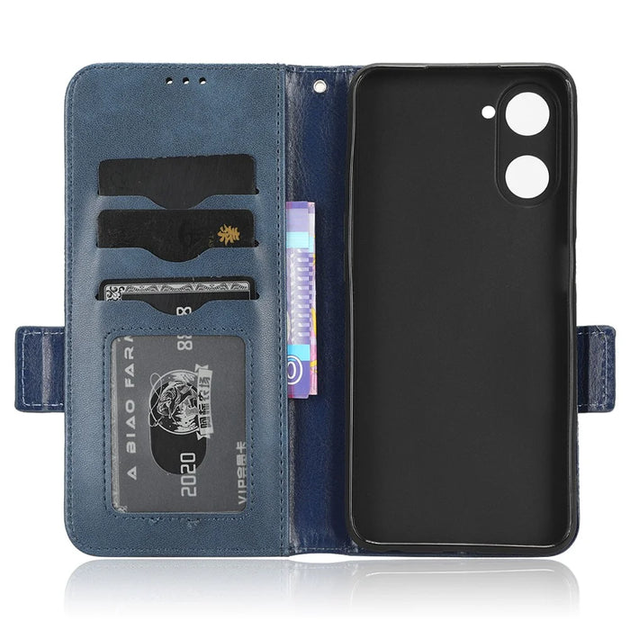 For Realme V30t / V30 5G Shockproof PU Leather Phone Case Imprinted Triangle Stand Wallet Cover - Blue - 5