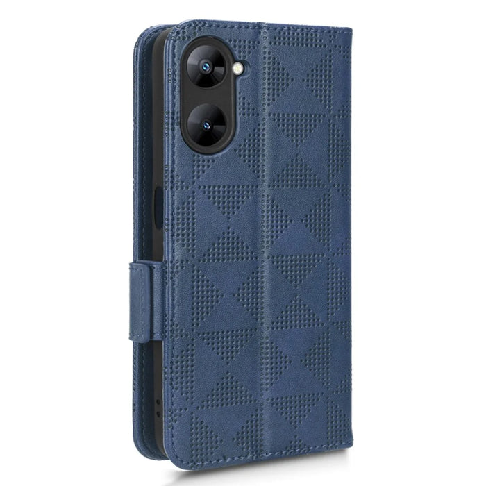 For Realme V30t / V30 5G Shockproof PU Leather Phone Case Imprinted Triangle Stand Wallet Cover - Blue - 6