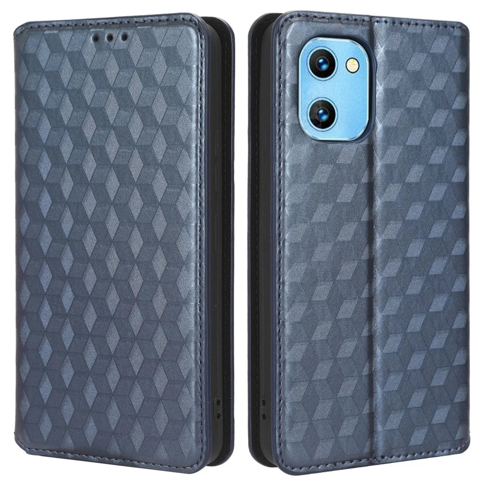 For Umidigi G1 / G1 Max Imprinted Rhombus Pattern PU Leather+TPU Cover Stand Phone Wallet Case - Blue - 1